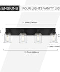 Black Vanity Lights 4-Light Modern Farmhouse Wall Fixtures with Seeded Glass Shades dimensions and size details.