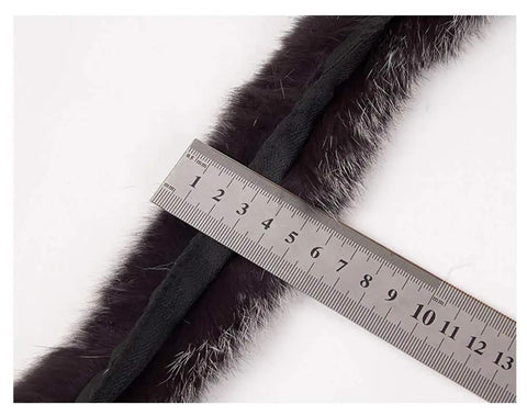 Lux Real Rabbit Fur Trim Pelt In Black 3m Long By 6cm Wide premium rabbit hide skin with ruler for size reference