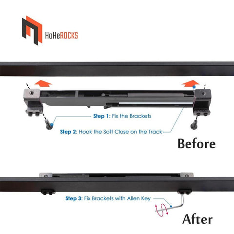 Installation steps for Soft Close Barn Door Kit With Spring Buffer Damper For 40 To 80 Lbs Doors, Hole Free Sliding Hardware.