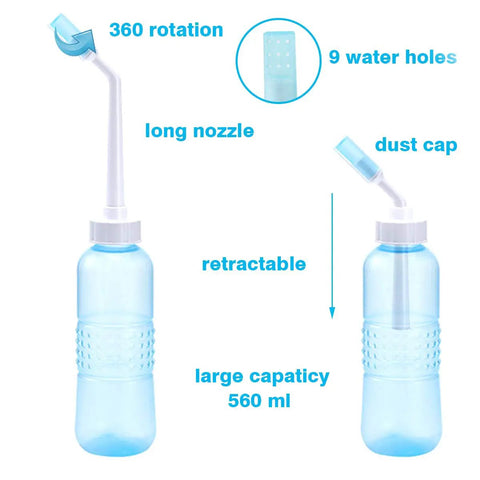 Big Capacity Portable Bidet Bottle With Retractable Nozzle 560 Ml 18 Oz ergonomic six inch long nozzle travel hygiene sprayer