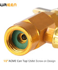 Close-up of 1/2 inch ACME can tap valve from Diy Friendly AC Refrigerant Recharge Hose Kit With Gauge For R134A R22 R12