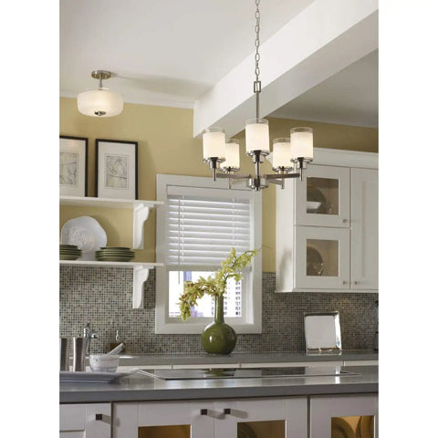 Alexa Collection Two-Light 12-1/4 Inch Semi-Flush Ceiling Light in kitchen, brushed nickel finish, modern design