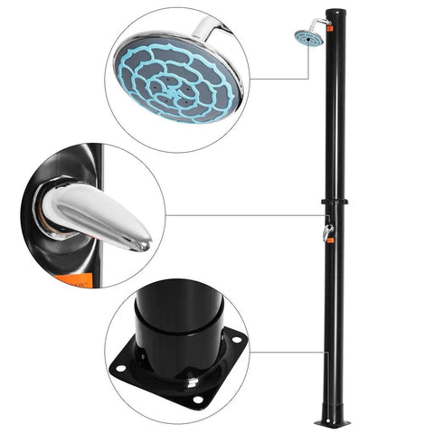 Solar Heated Outdoor Shower With Two Section Setup, 7.2Ft Tall And 5.5 Gallon Capacity, Temperature And Water Pressure Adjustable