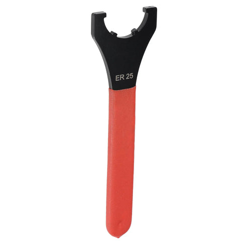 ER25UM Collet Chuck Wrench Spanner For CNC Milling Lathe Clamping Nut With Red Non Slip Handle, Built Tough Carbon Steel Tool With 210mm Length, 42mm Outer Diameter, High Frequency Hardened Black Oxidized Finish