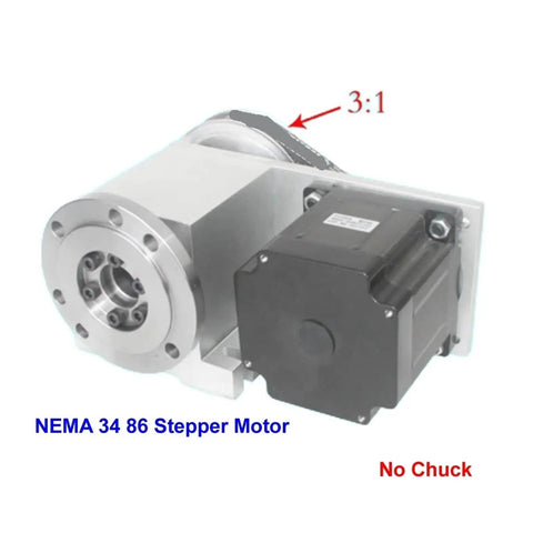 NEMA 34 stepper motor with 3:1 gear ratio for Heavy Duty 4th Axis Rotary Indexing Head with no chuck attached.