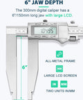 12 Inch Digital Caliper With 6 Inch Long Jaw Depth All Metal Frame Large LCD Display 0.0005 Inch / 0.01mm Resolution