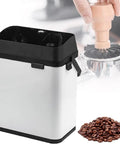 Big League Automatic Portafilter Cleaning Machine 150W Motor 300RPM Knock Box with wood brush, brushed steel design.