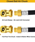 Heavy Duty Air Chuck Set With Dual Head And Ball Head Chucks For Bike, Motorcycle, Car, And Truck Tire Inflation, air-lock design