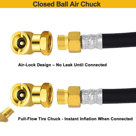 Heavy Duty Air Chuck Set With Dual Head And Ball Head Chucks For Bike, Motorcycle, Car, And Truck Tire Inflation, air-lock design