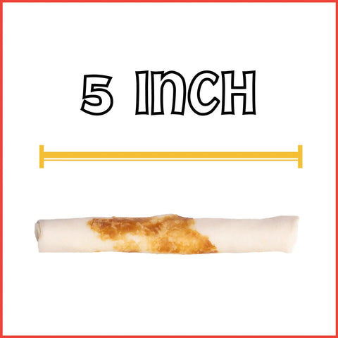 American Beefhide 5 Inch Chip Rolls Dog Chew Treats With Real Beef Meat Wrap, 5-inch chew with beef wrap visible