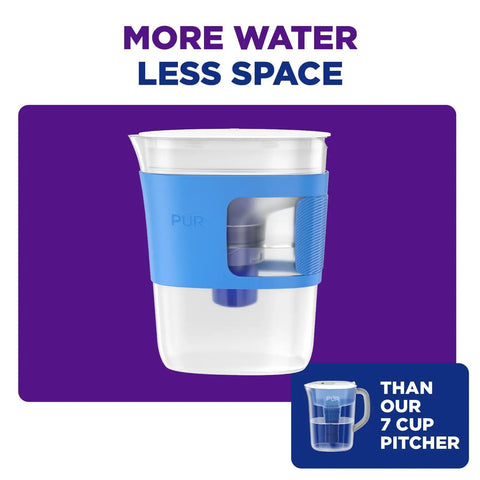 Slim Water Filter Pitcher With 8 Cup Capacity For Dorms And Mini Fridges Compact Design Dishwasher Safe Fast Filtration Includes One Filter For Cleaner Great Tasting Water Blue