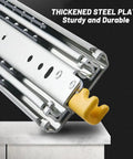 Close-up of Beefy Heavy Duty Drawer Slides 60 To 80 Inch Full Extension Side Mount Rails With Ball Bearing and Locking Mechanism
