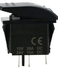 Side view of 12V 20A Waterproof LED Rocker Switch for Boats Marine Grade SPST 3 Pin On Off with Green LED Indicator