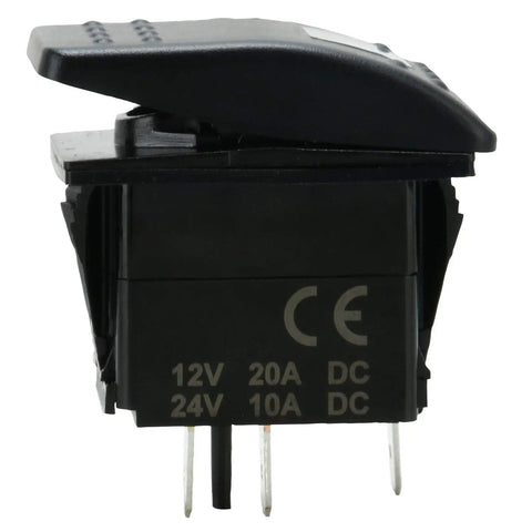 Side view of 12V 20A Waterproof LED Rocker Switch for Boats Marine Grade SPST 3 Pin On Off with Green LED Indicator