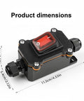 Product dimensions of Waterproof 12V Inline DPST Outdoor Toggle Switch For 12 Or 24V DC On Off With Red LED Rocker Button IP65 Marine Grade Built Tough As Nails For Harsh Weather Wet Environments And DIY Projects, 11.5 x 5.4 x 4 cm