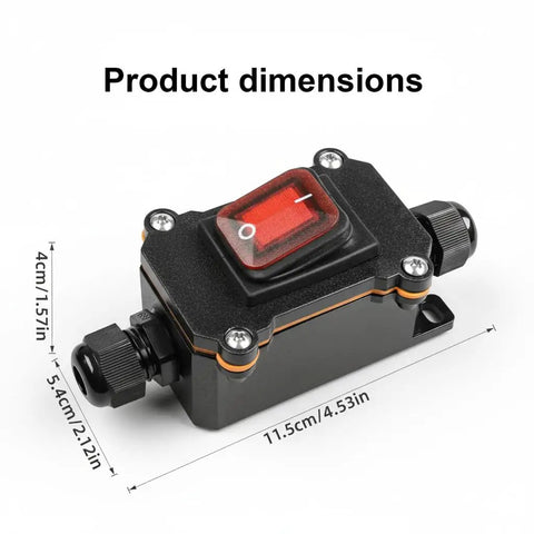 Product dimensions of Waterproof 12V Inline DPST Outdoor Toggle Switch For 12 Or 24V DC On Off With Red LED Rocker Button IP65 Marine Grade Built Tough As Nails For Harsh Weather Wet Environments And DIY Projects, 11.5 x 5.4 x 4 cm