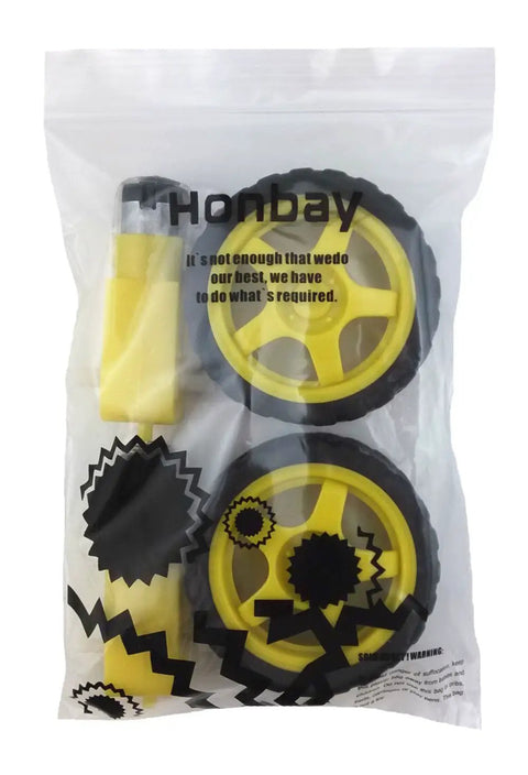 Two Sets Plastic Tire Wheel With Gear Motor Dual Shaft For Smart Car Robot Arduino, 65x28mm Tire, 70x39x22mm Motor, 3V-6V DC