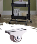 Four Piece One Inch Directional Caster Wheels Equipped With Quiet Rubber Treads And Precision Ball Bearings on a furniture cart.