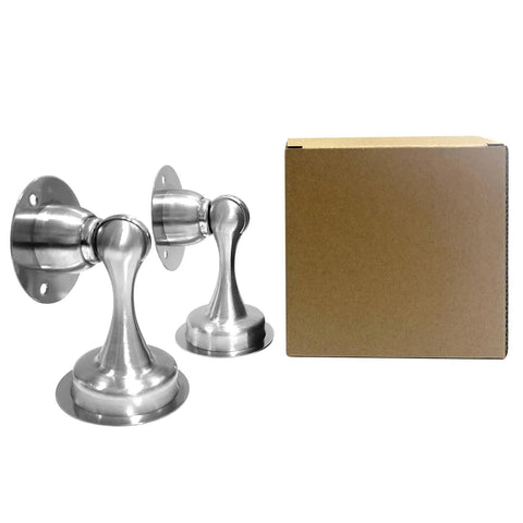 Two Pack Magnetic Door Stop For Bottom Of Doors With Stainless Steel Construction, Wall Or Floor Mount, No Drilling, Silver Finish