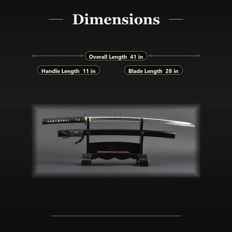Unsharpened Aluminum Alloy Katana Iaito For Iaido Practice, 28-Inch Training Sword With Fuller Groove dimensions displayed