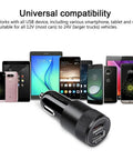 Robust Dual Port Car Charger With Hella Fast Sync Tech Featuring Quick Charge 3.0 for universal compatibility with devices.