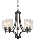 Contemporary Black 5 Light Glass Chandelier For Dining Room And Kitchen Island Farmhouse Style Ceiling Pendant Light With Clear Glass Shades