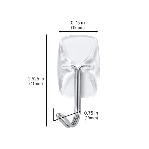 MOVELYST 15 clear wall hook with metal hook and plastic base, front view