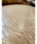 Close-up of 12 Inch Ash Wood Lazy Susan texture for kitchen island, dining table, handmade modern serving tray with smooth finish