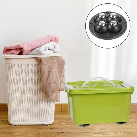 6 Pack Stick-On Adhesive Mini Swivel Caster Wheels For Furniture And Appliances on basket and green box