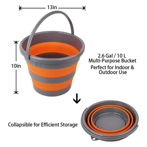 Collapsible 2 Pack 2.6 Gallon Buckets Plastic Foldable Round Tubs BPA Free TPR Construction For House Cleaning And Outdoor Use