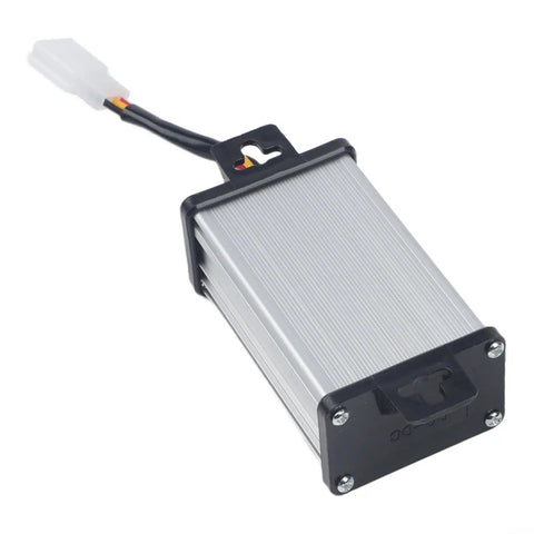 Heavy Duty DC Voltage Step Down Converter Swaps 36V Or 72V Straight To 12V, compact aluminum design for trucks and boats.