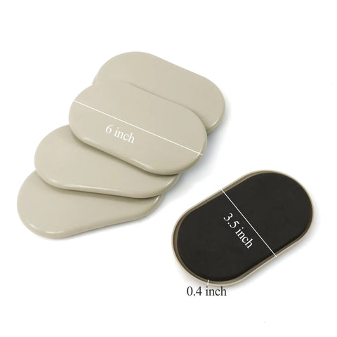 Heavy Duty Oval Furniture Sliders Three And A Half Inch By Six Inch Reusable Carpet Movers in 8-pack with beige top and black bottom