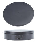 Premium Electric Rotating Display Turntable With Remote Control 220mm black surface showing buttons for use in 360 photo shoots.