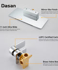 Wall Mount Bathroom Faucet With Waterfall Spout In Wall Design Single Handle Polished Chrome Sink Faucet 11 Inch Wide Spout Slick Space Saving CUPC Ceramic Cartridge SA BFW1 CH showing mirror finish and brass valve body