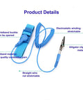 Adjustable ESD Wrist Strap With Grounding Plug And Coiled Cord Blue, Pro Grade Anti Static Wristband For Electronics Assembly