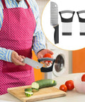 YuCool onion slicer set with stainless steel crinkle cutter and two onion holder slicers; front-view on kitchen counter