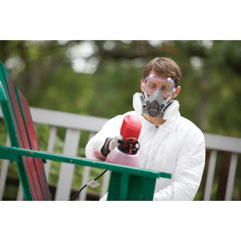 Person wearing Half Facepiece Disposable Respirator Assembly 53P71 NIOSH Approved Organic Vapor P95 Respiratory Protection in outdoor setting
