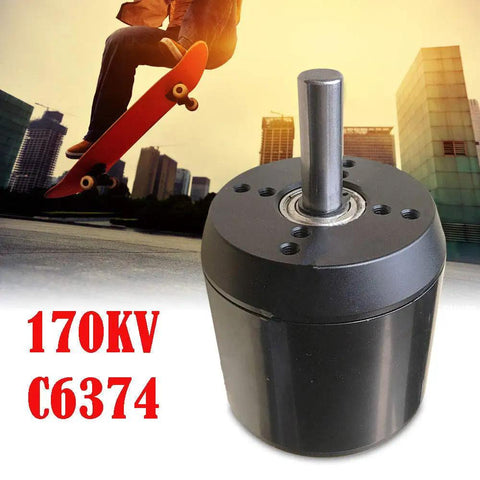 170KV Sensored Belt Brushless Motor for Electric Skateboard Longboard with 63mm diameter and city skyline background