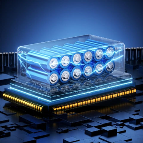 Futuristic battery array inside Upgraded Turbocharged Brushless Turbine Fan With Mini Turbo Design, 52 Plus Meters Per Second Airflow