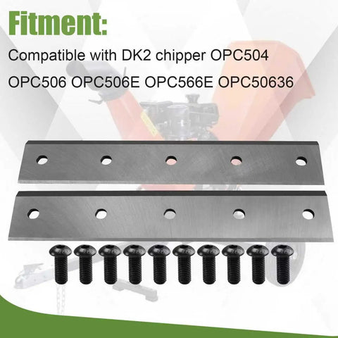 12 Inch Steel Wood Chipper Blade Set For OPC 504 506 506E 566E 50636 Replacement with bolts displayed