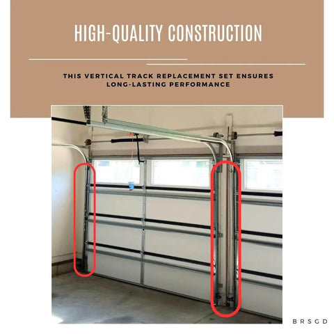 Heavy Duty Galvanized Steel Vertical Garage Door Track Kit For 7 Ft Rails, 76 Inch Length installed view in garage