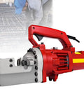 Heavy Duty 1250W Electric Hydraulic Rebar Cutter Swiftly Cuts 4mm To 20mm #3-#6 Ribbed Round Steel Bars In Seconds close-up view on work site.