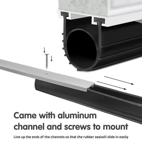 Close-up of Heavy-Duty Garage Door Bottom Seal Kit with pre-drilled aluminum track retainer, showing installation method.