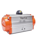 Heavy Duty Pneumatic Ball Valve Actuator Rigged For Precise 90 Degree Turns with aluminum body and orange end cap for industrial control.