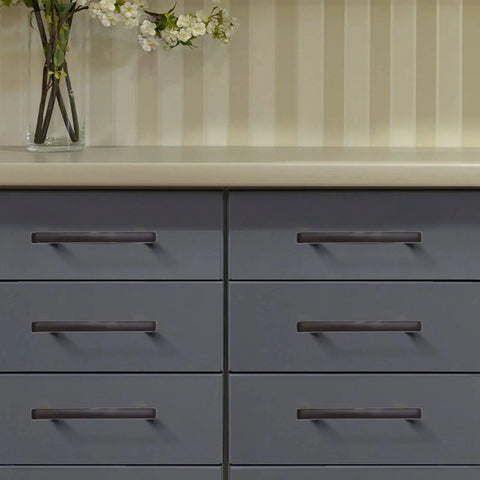 5 Inch Aluminum Alloy Drawer Handles Set Matte Black Cabinet Pulls With Solid Base Includes Screws Durable Rust Resistant Hardware For Kitchen And Bathroom Drawers Easy Install 10 Pack on gray dresser drawers