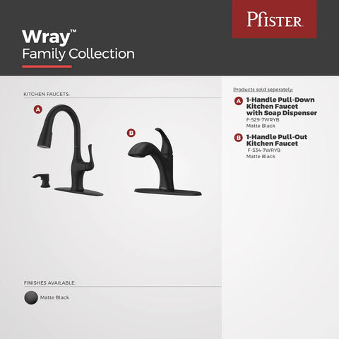 Wray Kitchen Faucet With Pull Out Sprayer, Single Handle, Mid Arc, Matte Black Finish, NSF Certified, High Performance