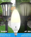 Six Pack Dusk To Dawn LED Bulbs With Smart Light Sensor E12 Candelabra Base 6W Consumption 65W Equivalent in outdoor fixture