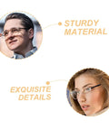 Two Pairs Metal Eyeglass Arms Replacement Kit With Black Temple Legs For Quick Fixes, worn by two individuals, highlighting durability.