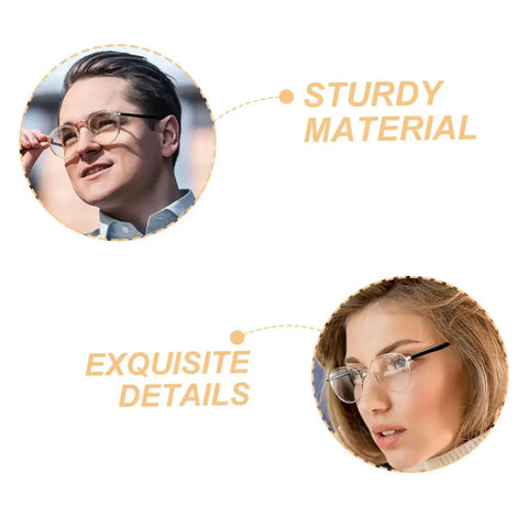 Two Pairs Metal Eyeglass Arms Replacement Kit With Black Temple Legs For Quick Fixes, worn by two individuals, highlighting durability.