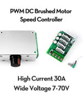 Heavy Duty 7 To 70 Volt 30 Amp Pwm Dc Motor Speed Controller For Brushed Motors Stepless Variable Regulator with knob and PCB.